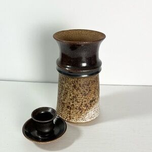 Art pottery studio handmade 8.5” Candle holder vase container signed